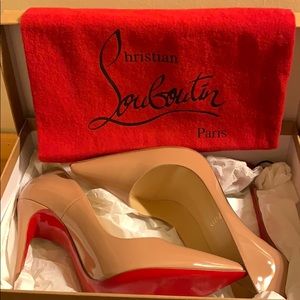 Louboutin Nude Patent Kate Red Bottom Pumps.